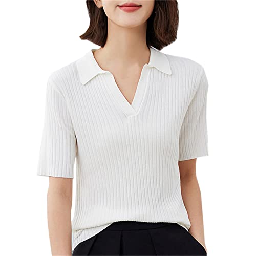 DAIMIDY Women's Polo Collar T Shirt Short Sleeve Slim Fit