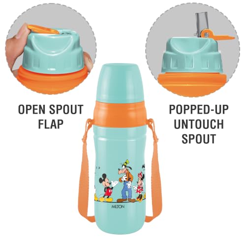 Image of MILTON Disney Kool Cheer 600 Plastic Insulated Thermo Water Bottle with Straw for School Kids I Food Grade, Leak Proof Lid with Hands free sipper, Easy to Carry Loop, Picnic,BPA Free,520 ml,Aqua Green