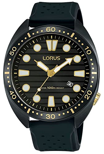 Lorus Orologio Analogico Da Uomo Al Quarzo Con Cinturino In Silicone RH927LX9, Nero, Striscia