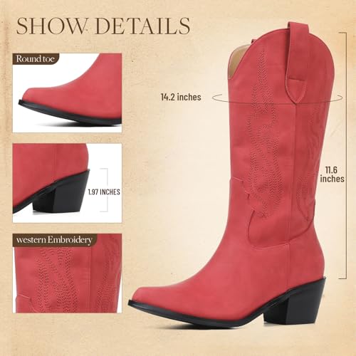 Image of AOSPHIRAYLIAN Cowboy Boots for Women Retro Pointed Toe Pull On Block Chunky Heel Glitter Sparkly Metallic Embroidecamel Country Concert Outfits Calf Western Cowgirl Boots