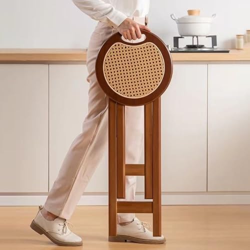 OPOLDBDMAC Tabourets Pliants en Bois Naturel Tabouret Pliant avec Poignée, Portable 45 60cm Tabouret Haut Pliable en Bois Massif Rond sans Dossier Tabourets...
