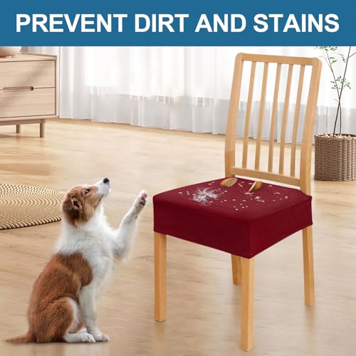 Image of Smiry Waterproof Seat Covers for Dining Room Chairs, No Rear Covers | Stretch Jacquard Removable Washable Chair Seat Slipcovers Protector, Set of 2, Wine Red