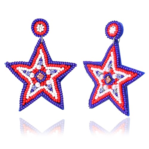 Artlunar USA Patriotic Earrings for Women Red White Blue Cute Dangle Earrings for Independence Day Jewelry Gifts 4th of July Accessories