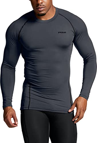 TSLA Men's UPF 50+ Compression Shirts, Cool Dry Long Sleeve Athletic Tops, Sports Baselayer Workout Shirt, Core 3pack Black/Charcoal/Real White, XX-Large