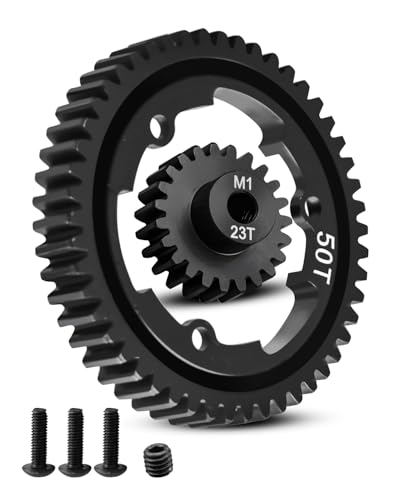 50T M1.0 Harden Steel Main Spur Gear with 23T Pinion Motor Gear Fit for Traxxas 1/10 Maxx 1/10 E-REVO 2.0 VXL 1/5 X-Maxx 1/7 XO-1 1/6 XRT Replace 6481X Hot Racing Spur Gear RC Cars Spare Parts