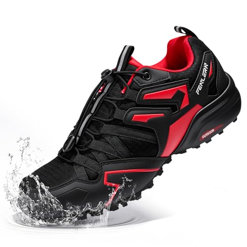 FENLERN Men’s Waterproof Trail Running Shoes Black Red