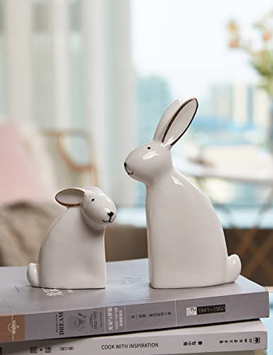 Seinhijo 2Pcs Sculpture Rabbit Statue Decor Geometric Bunny Ceramic Home Arts Inch #TOP5