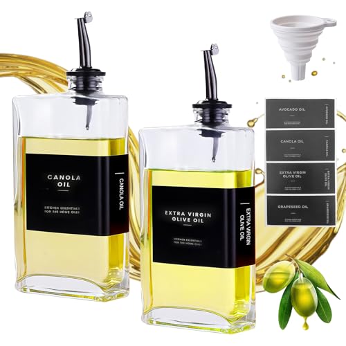 GOMETY Lot de 2 distributeurs d'huile en verre avec bec verseur en acier inoxydable : 500 ml Distributeur d'huile d'olive Distributeur de vinaigre Accessoires de cuisine Bouteilles en verre pour huile