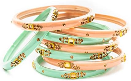 Swara Creations Traditional Glass Kada Bangles Set for women & girls Glossy Bangles Gemstone stone work Red Green Yellow Pink multicolor glass Kade