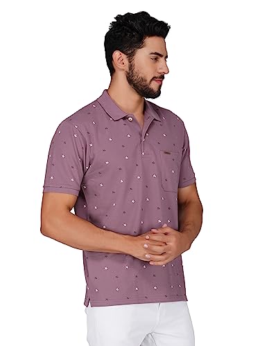 Image of PRORIDERS Half Sleeve Cotton Blend Regular Fit Men's Polo with Snap Button and Floral Print for Casual wear T-Shirt