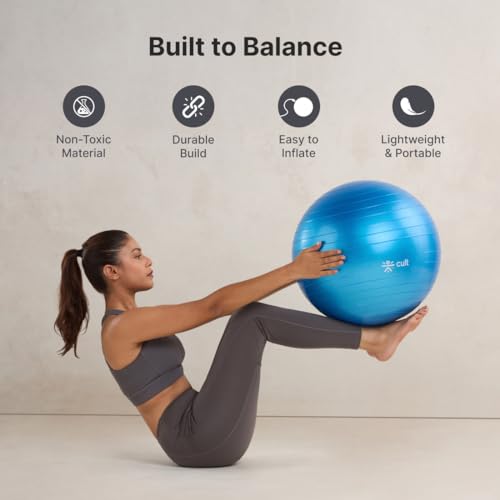 Image of CULT Anti-Burst Gym Ball 55 cm -Exercise & Balance, Yoga, Pilates, Core & Ab Workouts Durable 100kg Ball with Pump