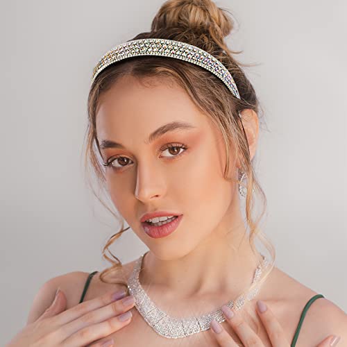 Yission 2 Pcs Rhinestone Headbands For Women, Glitter Crystal Headband Fashion Jeweled Headbands For Girls, Gorgeous Hair Accessories For Women Silver A/B Rhinestone #TOP3