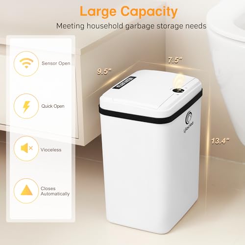 Image of Automatic Touchless Bathroom Trash Can with Lid 4 Gallon Motion Sensor Electric Waterproof Platic Slim Garbage Can for Kitchen,Bedroom, Office, Living Room,Laundry,Battery,White,2Pack