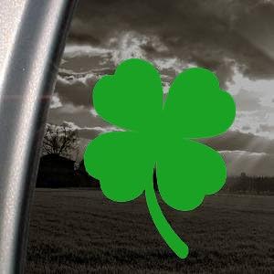 QQCherry Four Leaf Clover Shamrock Luck 3.5" (Color: Green) Vinyl Decal Window Sticker for Cars, Trucks, Windows, Walls, Laptops, and Other Stuff.