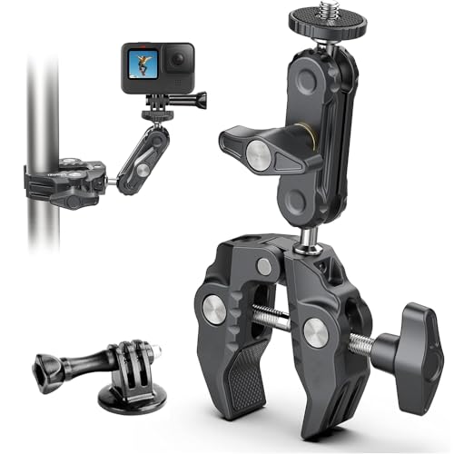 Image of Action Pro Clamp Camera Mount with 360 Ball Head & Magic Arm, Double Ball Head Adapter, 1 /4 inch-20 & 3 /8 inch-16 Thread, Compatible with GoPro Action Cameras & DSLR Accessories
