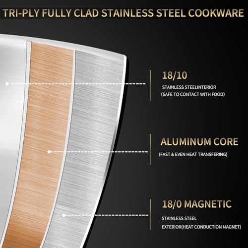 Delarlo Paella Pan 14 Inch Tri-Ply Stainless Steel Paella Pan With Lid thumb #1