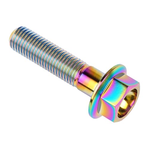 Image of Ti Screws M10 x 20 25 30 35 40 45 50 55 60 65 70 75 80 90 100mm 1.25 Pitch Titanium Flange Hex Bolt Pack of 4 (Rainbow, M10x45mm)
