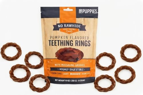 No Rawhide Puppy Teething Rings Pumpkin (8 Rings) Grain Free Rawhide Alternative Teething Treats for Puppies