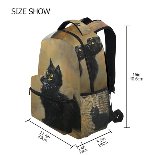 Cat Black Vintage Backpack for Men Women Daypack Travel Laptop Backpack Book Bag 12 ×16.9 In4