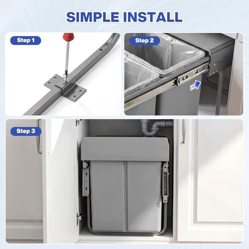 Fnova Double Pull Out Trash Can for Under Kitchen Cabinets 44 Qt with Soft-Close Slides, Under Sink Garbage Waste Recycling Bin with Lid for Cabinet, Gray by Fnova - Used condition - Image 9