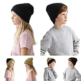 Rosoz Kids Knit Beanie Boys Girls Beanies- Kids Winter Reversible Beanie Hats with Double Sides for 7-12 Years