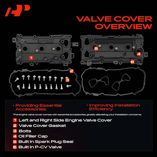 A-Premium Left Right Engine Valve Cover Kit, with Gasket & Bolt, Compatible with Nissan Infiniti - 2008-2018 - 350Z EX35 FX35 G35 M35 Q50 Q70, V6 3.5L Gas VQ35HR, Replace # 13264JK20A 13264JK20B by A-Premium - Image 6