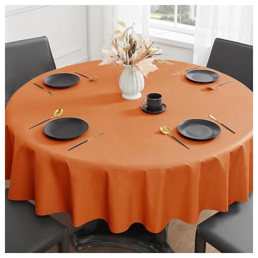 Romanstile Tovaglia autunnale rotonda 140 cm Plastificata tovaglie cerata arancione in PVC per esterni impermeabile per esterno,tavolo da pranzo,giardino,balcone,terrazza,barbecue,festa,Halloween