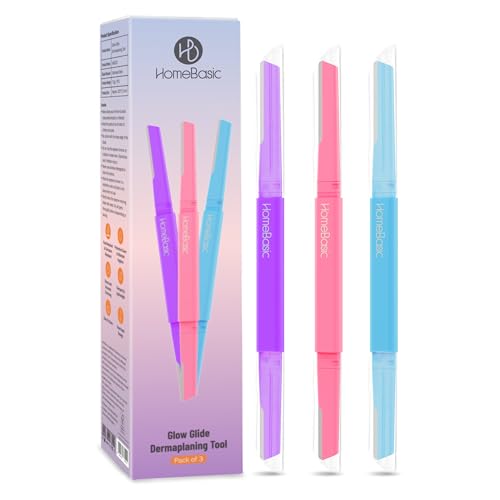 Image of HomeBasic Face Razor for Women | Dual Blade Eyebrow Trimmer & Dermaplaning Tool for Facial Hair Removal | Reusable Stainless Steel Grooming Tool for Upper Lip, Chin, Forehead & Peach Fuzz | Pack of 3