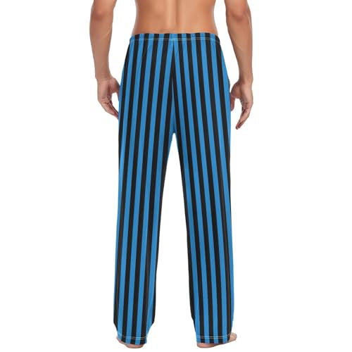 Men's Pajama Pants Blue and Black Stripes Sleep Bottoms Lounge Sleepwear with Pockets Drawstring3