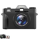 Norwiss Digitalkamera + 2-in-1 Weitwinkel- und Makrofilter, 4K AutoFokus Fotokamera, 16 Facher Digitalzoom(Schwarz-64G) (Schwarz,64G)
