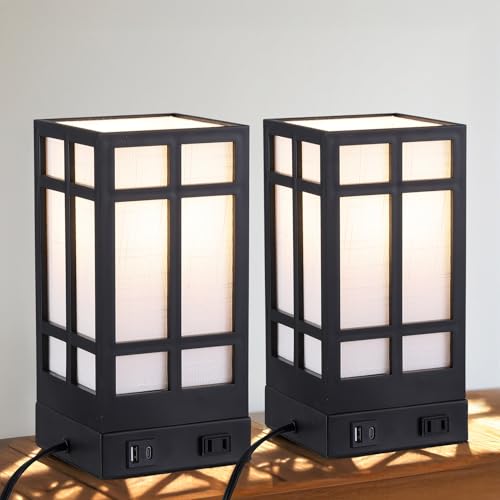 Lámpara de mesa set 2 con puerto USB A y C, negra