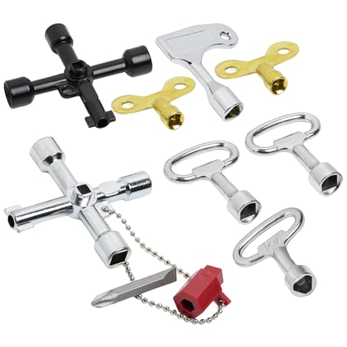 8 Piezas Llave Multifunción de 4 Vías para Contadores de Agua, Incluye Llaves de Cruz de 4 Vías, Llave Triangular, Llave de Espiga y Llave Cuadrada, para Contadores de Electricidad y Agua, Ascensores