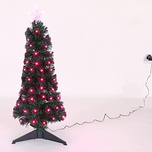 FB FunkyBuys® Green Premium Slim Artificial Christmas Tree Fibre Optic White/Multicolor LEDs Decor - 3ft (80 Tips) w/ 8 Setting Controller & TOP STAR