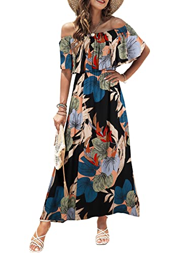 Image of Bluetime Womens Maxi Dress Off Shoulder Floral Print Boho Beach Long Summer Dresses