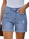 Bosmeer Women's Mid-High Waisted Ripped Denim Shorts Distressed Stretchy Jean Shorts Rolled Hem Casual Summer Jorts 2026 Fashion Trendy