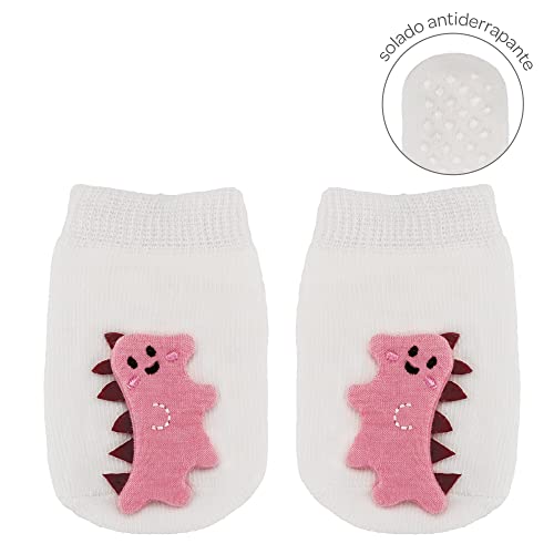 Buba Meia Antiderrapante Com Aplique Dino Rosa - Pp