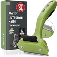 ReaVET Unterwollkamm für Hunde & Katzen Kurzhaar I Kleine Rassen I Entfernt Unterwolle, Pflegt das Deckhaar I mit Selbstreinigungsknopf I Katzen-Kamm Hunde-Kamm ideal zum Fellwechsel