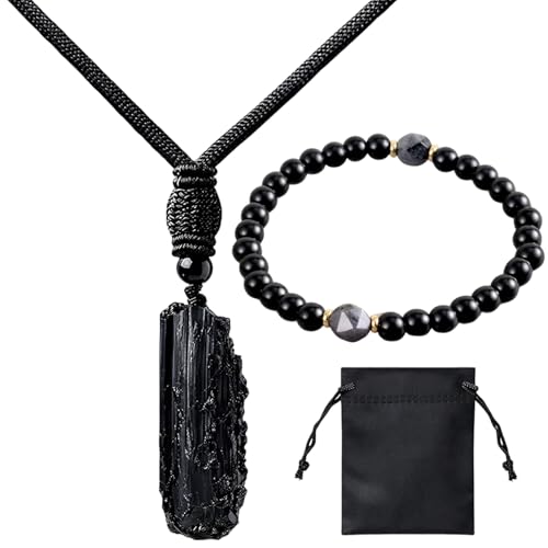 YciVhh 3PCS Black Tourmaline Set Black Tourmaline Crystal Tourmalines Jewellery Collection With Storage Bag For Daily Wear Birthday Gift Meditation And Yoga Practice