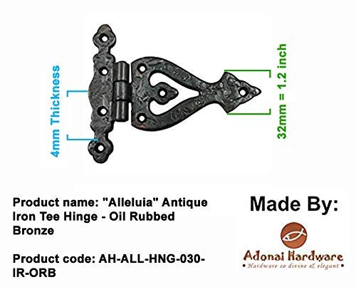 Adonai Hardware "Alleluia" Antique Cast Iron Vintage T Hinges (5.3" X 2 Pack, Oil Rubbed Bronze) For Barn Doors, Gates, Cabinets, Wardrobes, Sheds, Windows, Wooden Box, Furniture, Chest And Trunks #TOP7