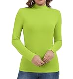 Lime Green Mock Turtleneck Tops for Women Long Sleeve Thermal Warm Undershirt Fitted Fall Basic Casual Shirts (NGM)
