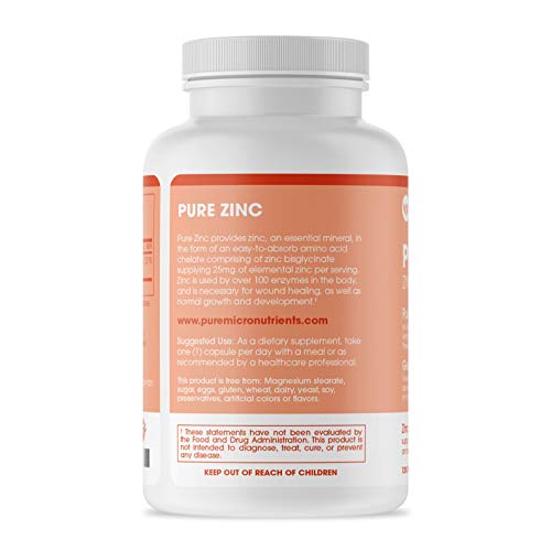 Pure Zinc Supplement, Natural Zinc Glycinate Supplements, (Chelated) 25Mg, 120 - Pure Micronutrients #TOP7