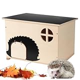 JAZUIHA Igelhaus mit Rattenklappe und Labyrintheingang Winterfest, Igelhotel Groß mit Boden 37 x 30 x 28 cm, Holz Igelhütte für Igel zum Unterschlupf & Winterschlaf