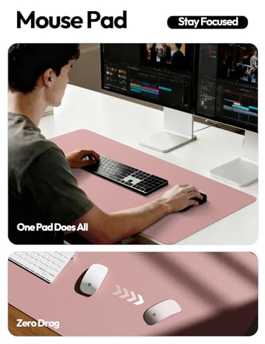 Image of YSAGi Leather Desk Protector, Office Mat, Large Mouse Mat, Non-Slip PU Leather Blotter, Laptop Pad, Waterproof Writing Pad for Office and Home (Pale Mauve, 47.2 inch x 23.6 inch)