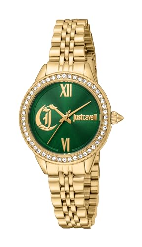 Just Cavalli Women’s Watch Gold Case Dark Green Dial Metal Bracelet
