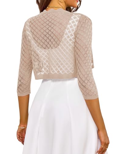 Image of LIENRIDY Women's 2024 Cropped Cardigan 3 /4 Sleeve Hollowed-Out Open Front Bolero Shrug for Dresses S-XL
