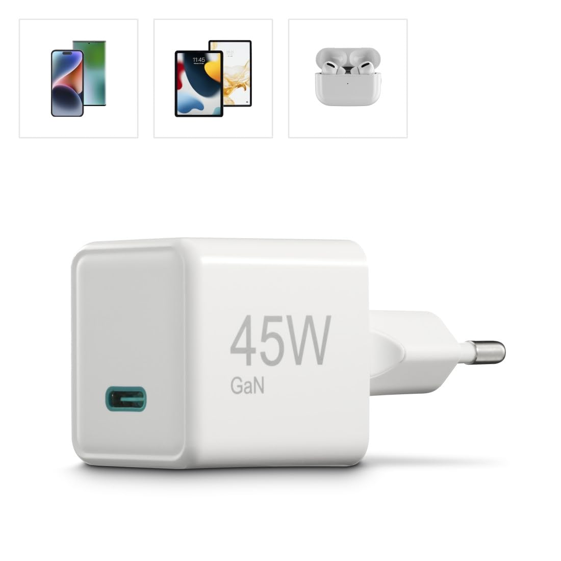 Hama Ładowarka sieciowa mini 45 W, USB typ C (mała, lekka, adapter ładowania, Power delivery, Quick Charge, wydajna, szybka) biała