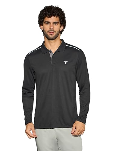 Image of TECHNOSPORT Men's Solid Full Sleeve Polo T-Shirt TECHNOCOOL+ Quick Dry Slim Fit Sports Tee for Travel Casual Smart Wear UPF50+ Anti Odour