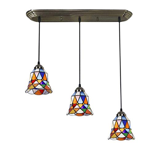 Barock 3-Lichter Insel Lampen Stil Glasmalerei Hängende Pendelleuchten Esszimmer Kronleuchter Für Küche Bar Cafe Tisch Kreis