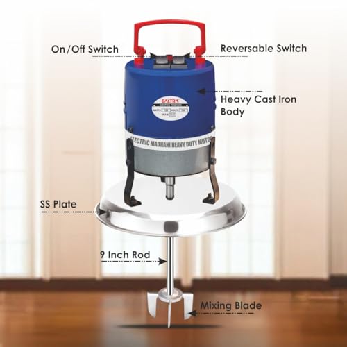 Image of BALTRA Electric Madhani Machine, Blue, Madhani (SS Plate) | Two Way Rotating Curd Percolator, 125 W Hand Blender, For Churning Lassi, Butter & Buttermilk, Durable & Easy to Clean