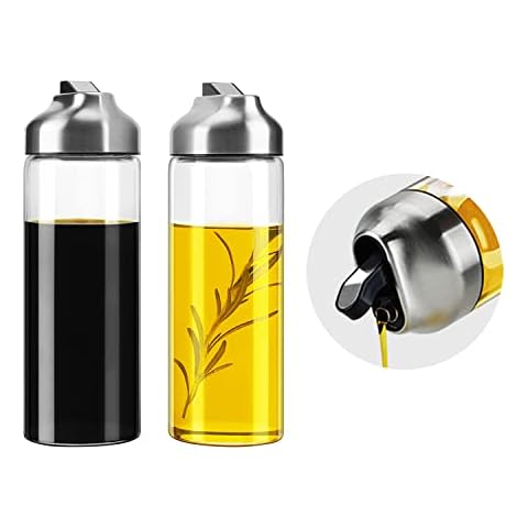 Aelga Olive Oil Dispenser - 14 OZ Glass Oil and Vinegar Dispenser Bottles Set for Kitchen No Drip-Set of 2 Cover